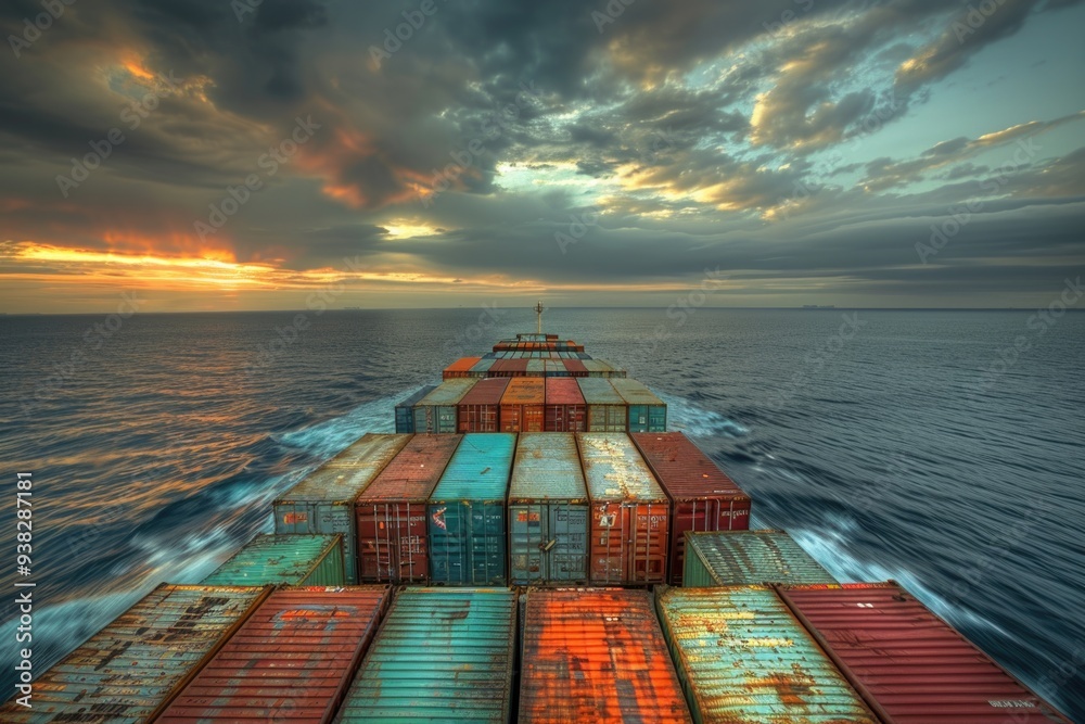 Poster A large container ship sailing through open waters