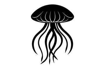  Solid black outline Freshwater Jellyfish animal vector silhouette black color