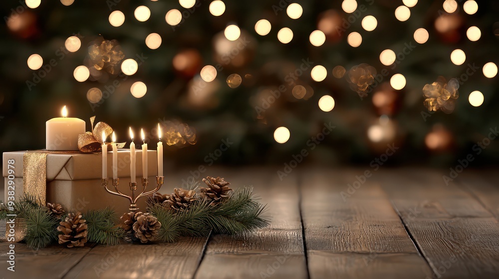 Aufkleber a christmas tree with a box of candles on top of it
