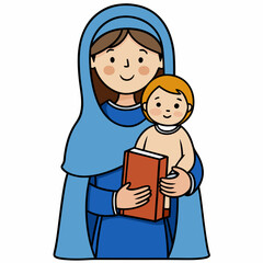 The virgin mary carrying the child jesus art vector