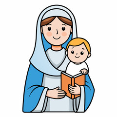 The virgin mary carrying the child jesus art vector