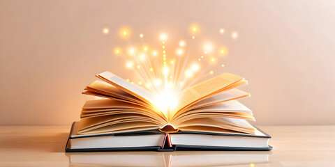 Virtual Book Concept: Abstract digital art scene featuring glossy book ideal for online education ads.