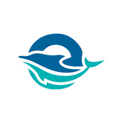 Naklejka premium a logo combination of dolphins with letters, initials, numbers or alphabets with a blue base color for business purpose and other