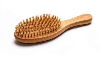 Wooden brush with natural bristles isolated on a white background.