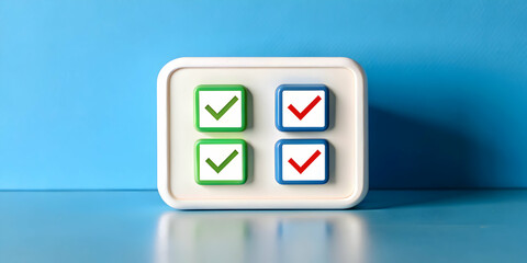 Simple and modern online poll icon with checkmarks on white background for virtual meetings. Ideal for stock photos.