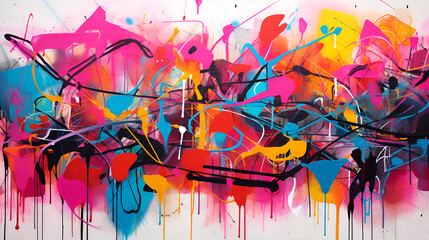 Neon graffiti-inspired abstract art with bold strokes and vibrant splashes of color