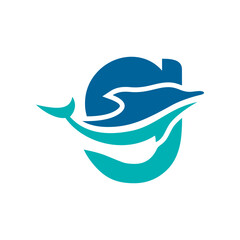 a logo combination of dolphins with letters, initials, numbers or alphabets with a blue base color for business purpose and other