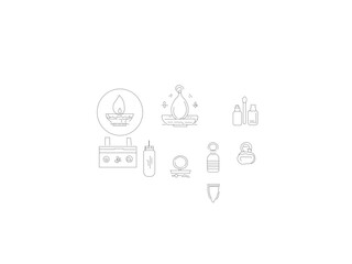 Beauty and spa Ecology set icon. Windmill, earth, plant, nature, hand, ecological food, charging cable, solar panel, solar energy, tag, natural product, biofuel, icon design out line illustrator.