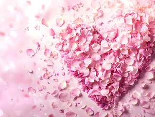 Fototapeta premium A stock photo featuring a pink heart background with roses and confetti, styled with a blurred effect and minimalistic Japanese design.