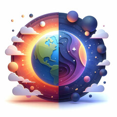 3D Flat Icon: Earth Twilight and Space Dawn Concept