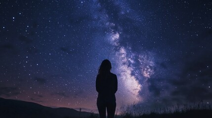Fototapeta premium a joung woman in camping looking at the Milky way