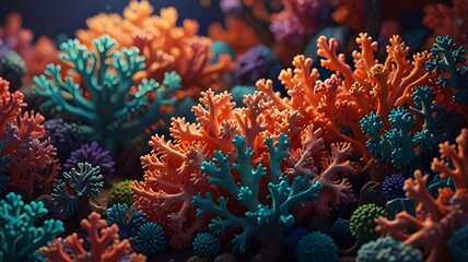 Obraz premium Blue and orange corals Colorful coral reef