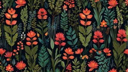 Fototapeta premium Botanical Abstract Flora flowers pattern