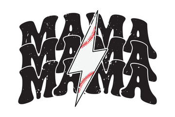 Baseball Mama Retro Mom Lightning Bolt EPS T-shirt Design