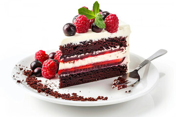 Berry-topped cream cake decorated with strawberries and buttercream icing, perfect for birthdays and celebrations  isolated on white