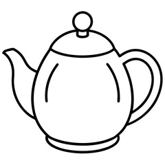 Obraz premium Simple Teapot Coloring Page for Kids – Thick Line Art, Black & White Art art vector illustration