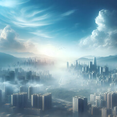Fototapeta premium Photo Realistic Urban Smog and Clear Skies Concept: A View Illustrating Pollution Effects and Untainted Environments