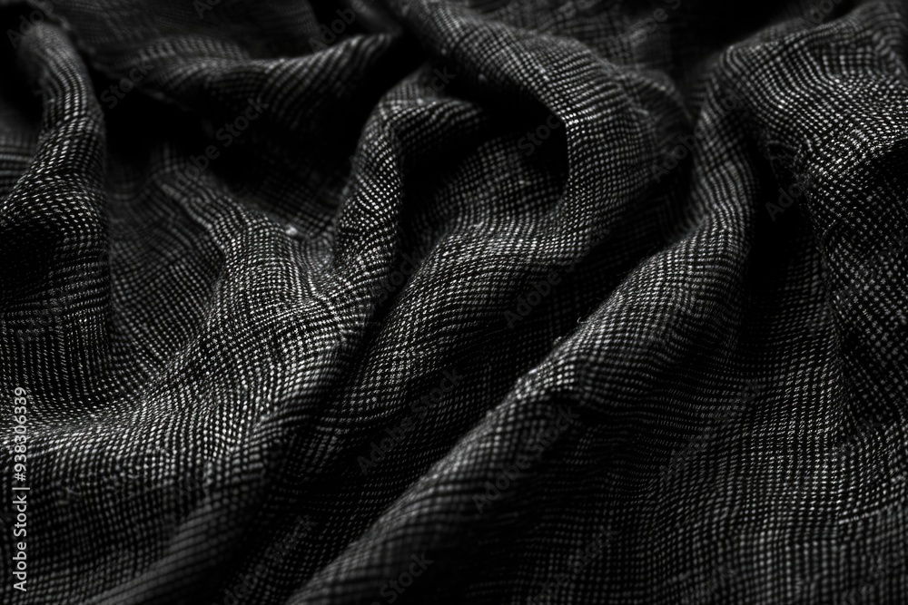Poster a high-angle view of a black fabric with intricate details visible