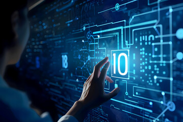 Interactive Touchscreen Tech: Smart Home, Cybersecurity, and Digital Interfaces in Modern Business. Person Pushing 'IPO' on a Touchscreen Interface. HD Landscape Wallpaper for Desktop PC