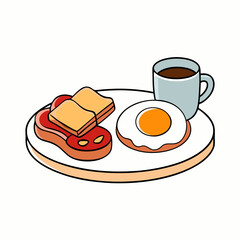 Flat Lay Breakfast Egg, Bacon, Toast & Tea art vector