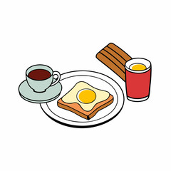 Flat Lay Breakfast Egg, Bacon, Toast & Tea art vector