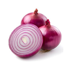 Whole and half of sliced red onion isolated on white background. Generative AI