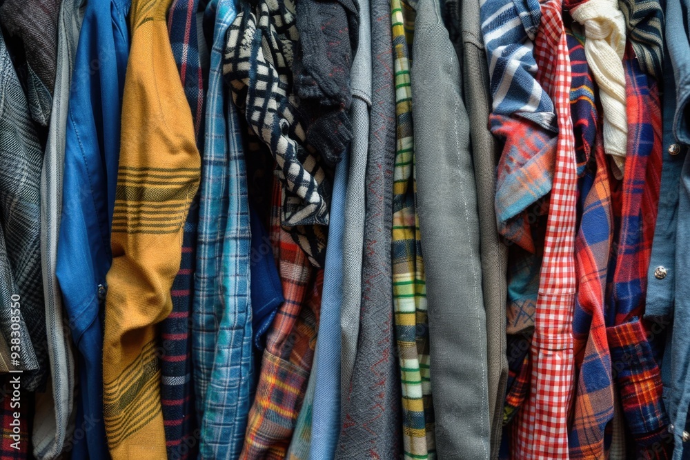 Poster A collection of ties hanging from a rack, ready for use or display