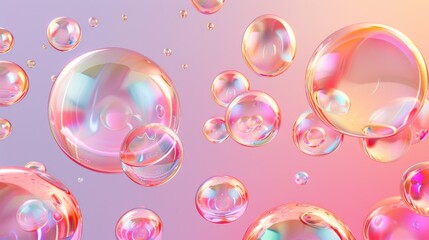 A mesmerizing image of iridescent soap bubbles floating against a gradient backdrop.