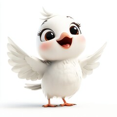 Obraz premium Cute Happy Dove Isolated on White Background, Cartoon Character - Mascot