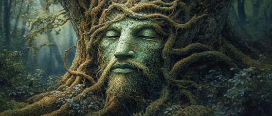Fototapeta premium Green Man Forest Guardian Paganism Religion Spiritual Symbol