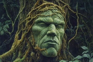 Fototapeta premium Green Man Forest Guardian Paganism Religion Spiritual Symbol