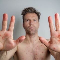 Obraz premium Varíola dos Macacos: Sinais na Pele e Mãos. (GenAI)