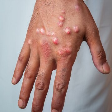 Variola dos macacos. Virus. Infec&ccedil;&atilde;o na m&atilde;o. Imagem gerada por IA
