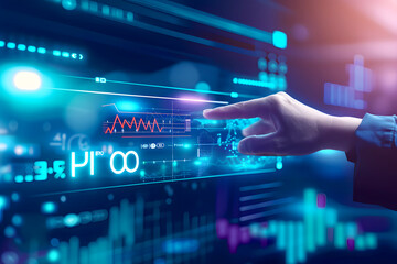 Interactive Touchscreen Tech: Smart Home, Cybersecurity, and Digital Interfaces in Modern Business. Person Pushing 'IPO' on a Touchscreen Interface. HD Landscape Wallpaper for Desktop PC