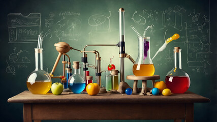 Photo Realistic as School Science Fair and Experiment concept as A whimsical school science fair with an experiment set against a dreamy background offering ample space for text or graphics symbolizin