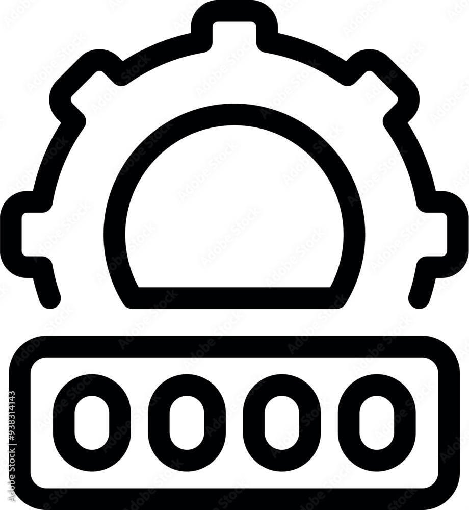 Wall mural line art icon of a gear setting a password with four circles, symbolizing security and configuration