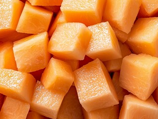 Close-Up of Diced Orange Melon, Fresh and Juicy Summer Fruit for Salads, Snacks, and Healthy Desserts