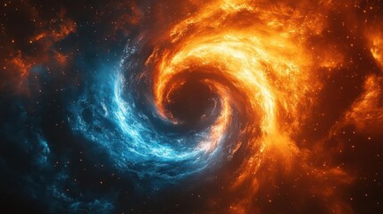 hypnotic spiral of intertwining red and blue energy dynamic motion pulsating light cosmic void background abstract concept of duality