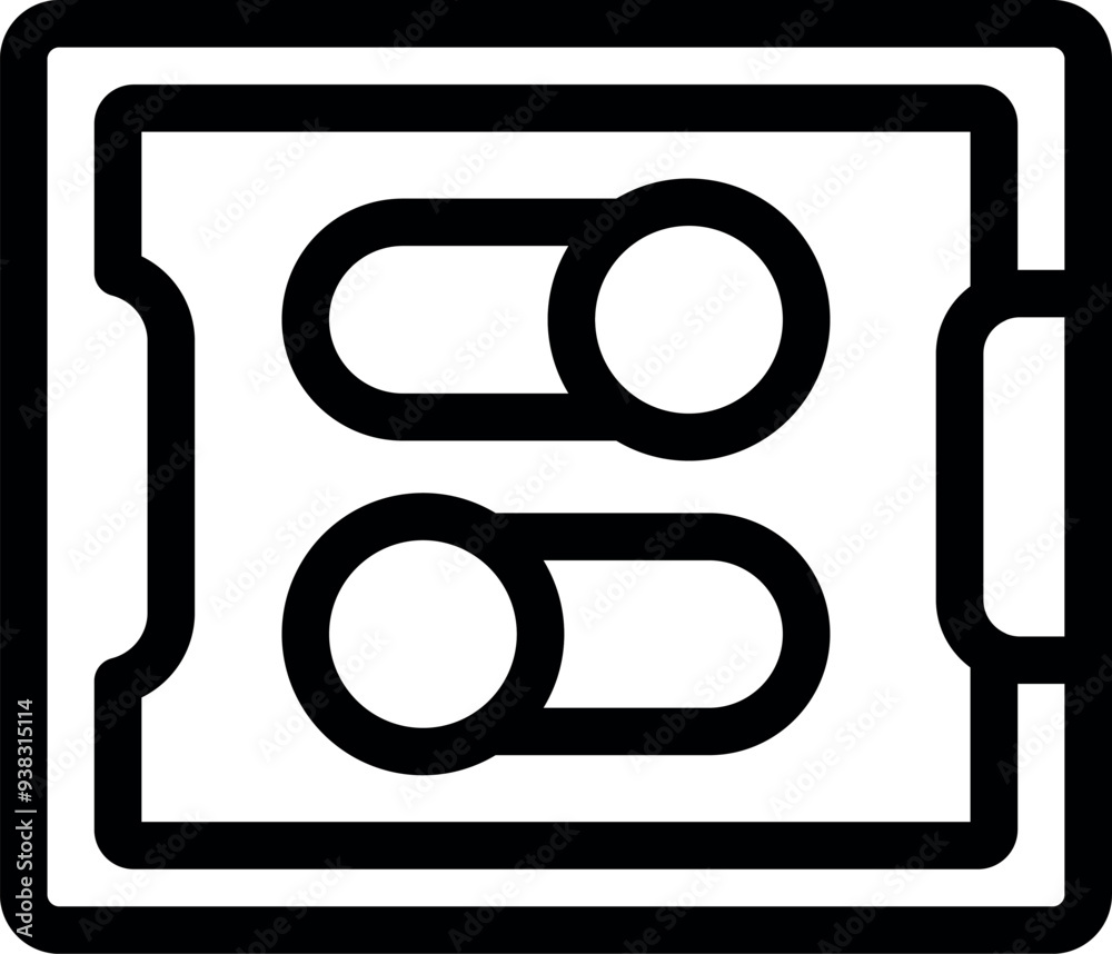 Poster line icon of a smartphone with a square display showing two on and off switch buttons