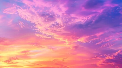Obraz premium A breathtaking sky with pink, purple, and yellow clouds creating a beautiful, colorful sunset.