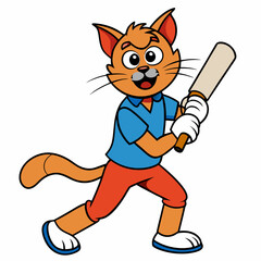 Cat Playing Cricket on White Background art vector illustration