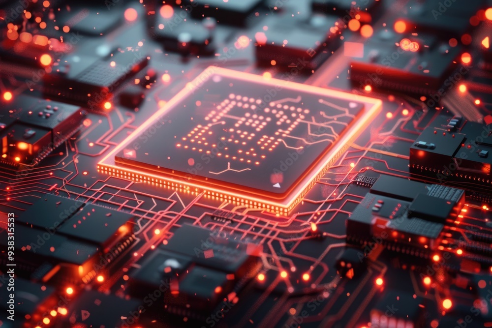 Aufkleber A close-up view of a circuit board featuring red lights, great for technology and electronics related concepts