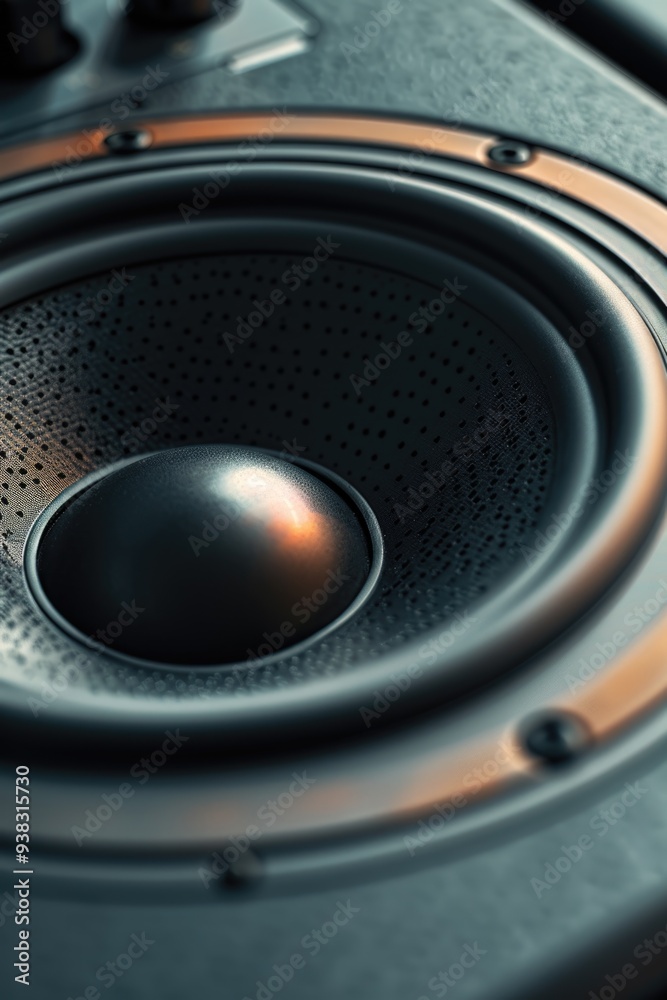 Poster A detailed view of a speaker sitting on a table, ideal for use in presentations or product showcases
