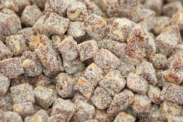 close up of turkish delight with roasted nuts. 