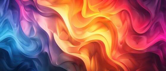 A colorful abstract fluid art piece with flowing waves and vibrant hues of blue, purple, orange, and red.