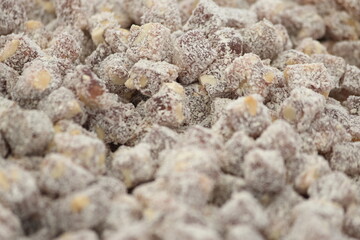 close up of turkish delight with roasted nuts. 