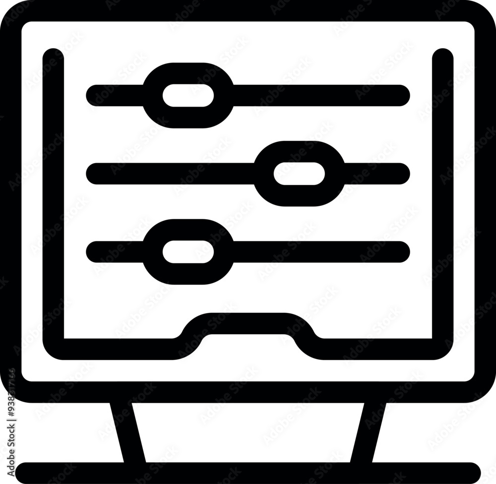 Poster simple icon of a computer monitor displaying an audio equalizer interface