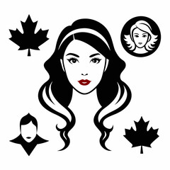 Canadian Beauty Profile with Black Logo on White Background art vector illustration
