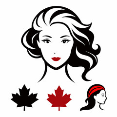 Canadian Beauty Profile with Black Logo on White Background art vector illustration