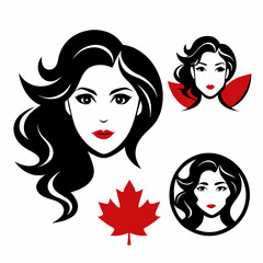 Canadian Beauty Profile with Black Logo on White Background art vector illustration